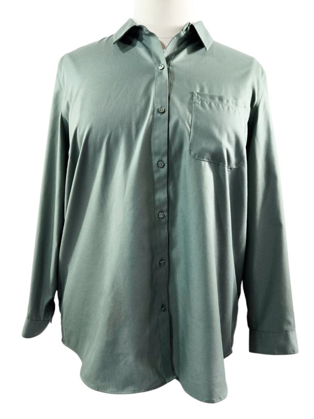 Coldwater Creek No Iron Pale Sage Green 100% Cotton Button-Up Shirt Mature
